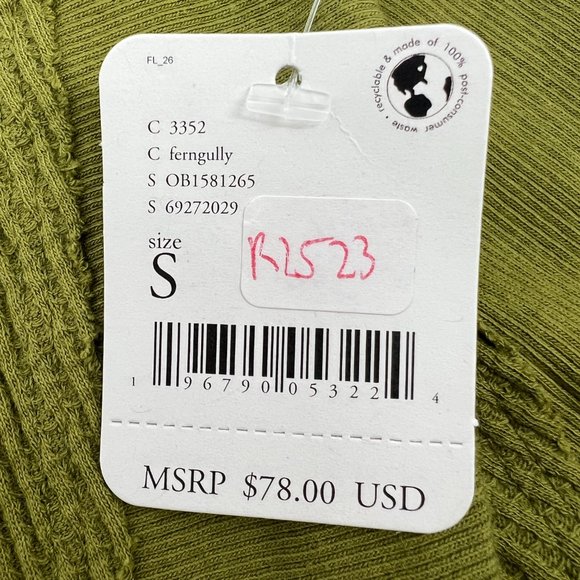 Free People Women's Santa Clara V-Neck Pullover Thermal Top Green Small NWT - Picture 6 of 6